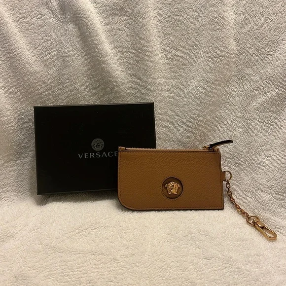 Versace unisex La Medusa caramel Vitello keychain card holder wallet charm NEW - Picture 6 of 11